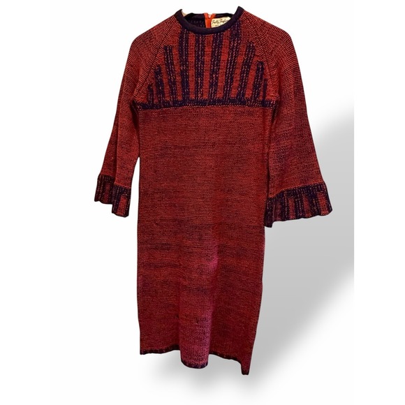 Vintage 100% Wool Knit Dress US Womens Small Red Navy Boho Indie Retro - Picture 2 of 16
